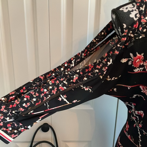 WHBM cold shoulder raglan sleeve black dress with pink floral striped design - Picture 4 of 15